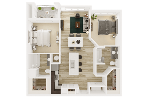 Floor plan for 2 beds, 2 baths, 1100 sqft